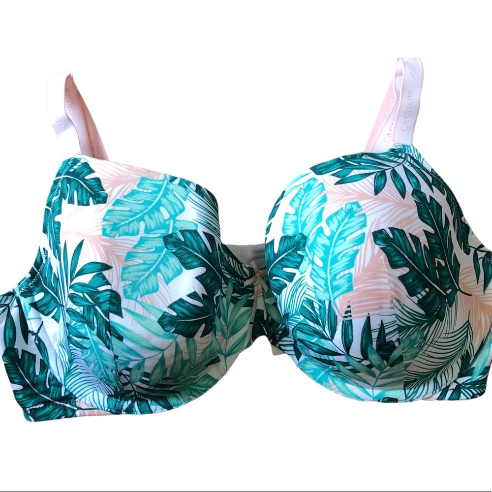 Cacique Lightly Lined T-Shirt bra 42DD botanic leaf print